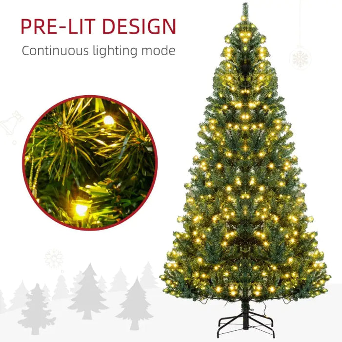 HOMCOM 7.5' Tall Prelit Christmas Tree Douglas Fir Artificial Christmas Tree With Realistic Branches, 500 Warm White LED Lights And 1346 Tips, Green - Gadgetmanic.com