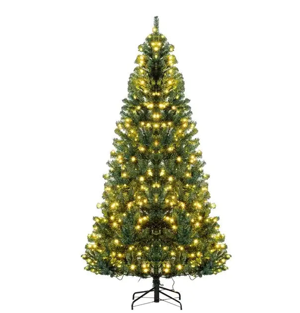 HOMCOM 7.5' Tall Prelit Christmas Tree Douglas Fir Artificial Christmas Tree With Realistic Branches, 500 Warm White LED Lights And 1346 Tips, Green - Gadgetmanic.com