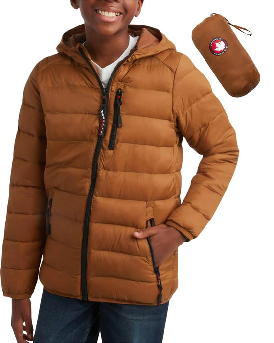 CANADA WEATHER GEAR Boys Puffer Jacket - Lightweight Packable Bubble Coat Water Resistant Outerwear Jackets for Boys (8-20) Size 18-20 Timber