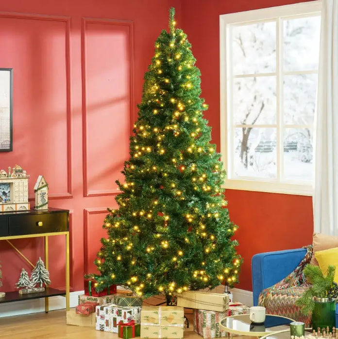 HOMCOM 7.5' Tall Prelit Christmas Tree Douglas Fir Artificial Christmas Tree With Realistic Branches, 500 Warm White LED Lights And 1346 Tips, Green - Gadgetmanic.com