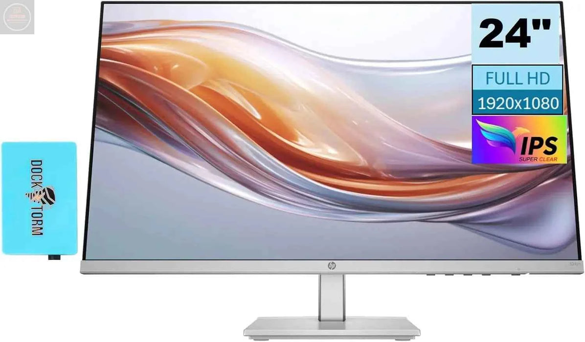 HP Series 5 524sh Monitor (Replaces M24h) 24" FHD IPS 300 Nits Display w/Docztorm USB Port Expander 1x HDMI 1x VGA Flicker-Free -5 to +25 Degrees Adjustable Tilt Black/Silver (2024 Latest Model) - Gadgetmanic