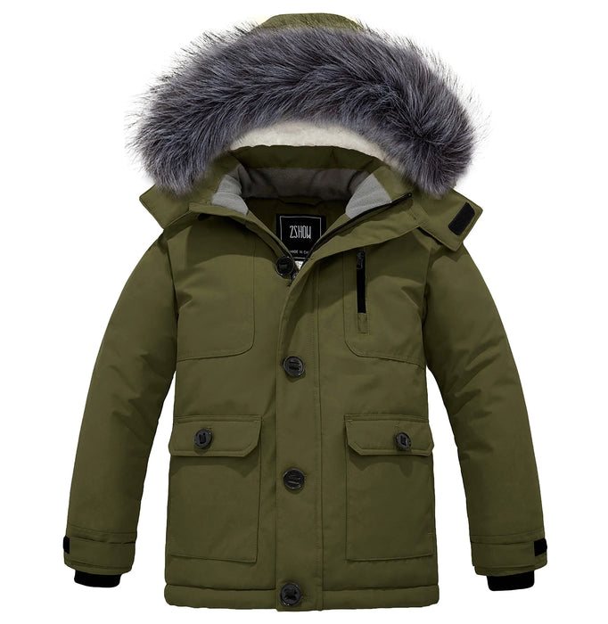 ZSHOW Boys Thicken Coat Warm Fleece Lined Puffer Jacket Hooded Overcoat (Army Green 18-20)
