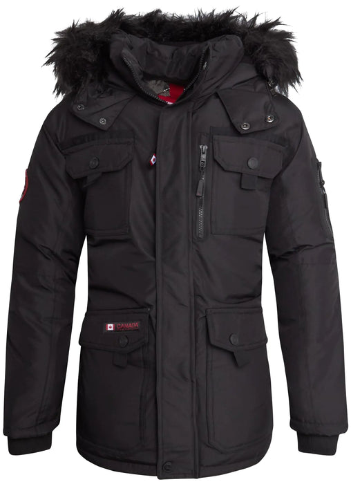 CANADA WEATHER GEAR Boys Winter Jacket - Heavyweight Water and Wind Resistant Hooded Parka Ski Jacket for Boys (Sizes: 5-20) Size 10-12 Black