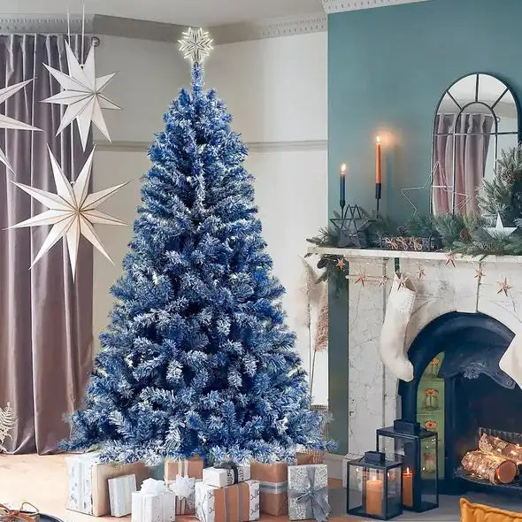 6FT Pre Lit Hinged Artificial Fir ChristmasTree, Xmas Tree Snow Flocked Artificial Holiday Christmas Tree W 750 Branch Tips X Mas - Gadgetmanic.com