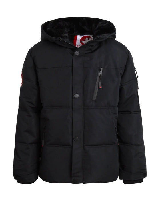 CANADA WEATHER GEAR Boys Puffer Jacket - Insulated Winter Nylon with Faux Fur Lining - Outerwear Ski Jackets for Boys (8-20) Size 14-16 Black