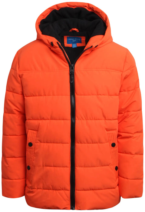 Perry Ellis Boys Winter Jacket Quilted Fleece Lined Hooded Bubble Puffer Coat Warm Insulated Jacket for Boys (4-20) Size 14/16 Orangeade