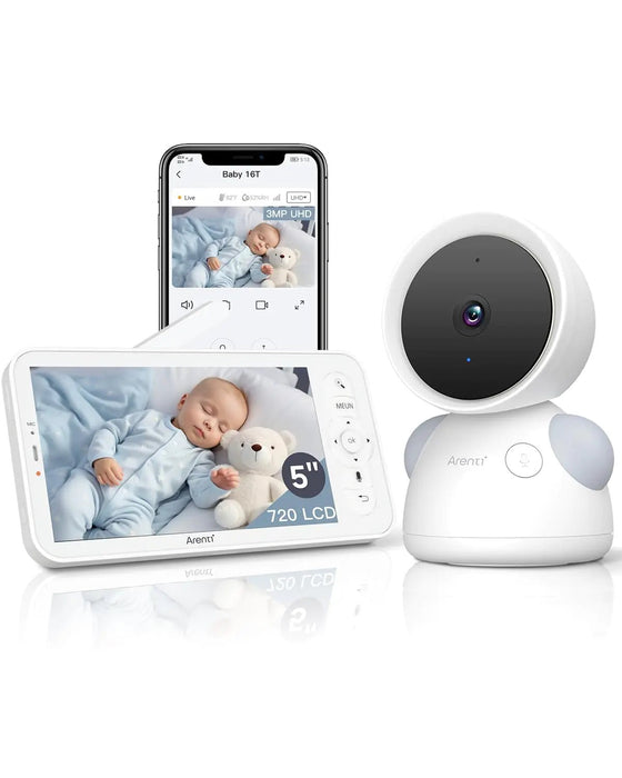 ARENTI Baby Monitor WiFi 6 Smartphone App 5-inch Wireless Display with Camera and Audio Super Night Vision Cry &Motion Detection Temp & Humidity Sensor 2-Way Talk (D3) - Gadgetmanic