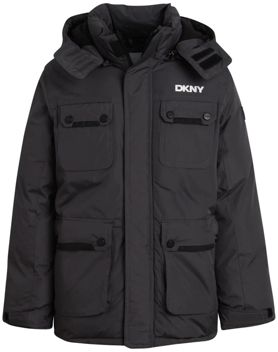 DKNY Boys Winter Coat - Heavyweight Bomber Parka Jacket - Water Resistant Insulated Jacket for Boys (8-20) Size 10-12 Graphic Charcoal
