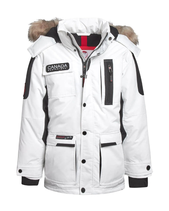 CANADA WEATHER GEAR Boys Parka - Heavyweight Polar Fleece Lined Parka Coat with Faux Fur Hood - Warm Jackets for Boys (8-20) Size 10-12 White