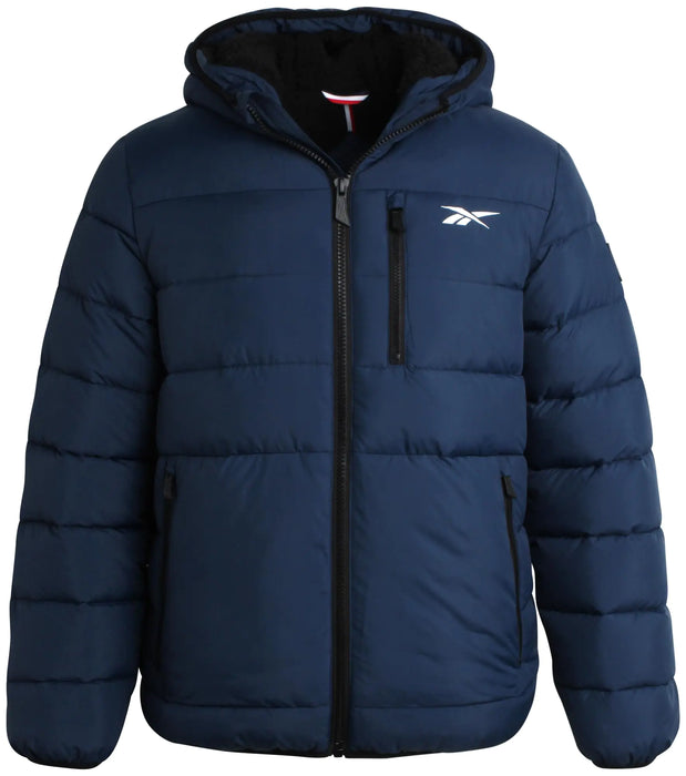 Reebok Mens Winter Jacket - Heavyweight Quilted Puffer Parka Coat - Ski Jacket for Men Sherpa Lined Hood (S-XL) Size XX-Large Vector Navy Blue