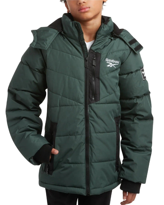 Reebok Boys Winter Jacket - Heavyweight Quilted Puffer Parka Coat - Insulated Ski Jacket for Boys (8-20) Size 1416 Hunter