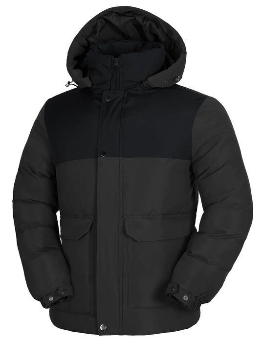 GEMYSE Mens Warm Winter Puffer Coats Windproof Insulated Jacket with Detachable Adjustable Hood(Granite Grey2XL)