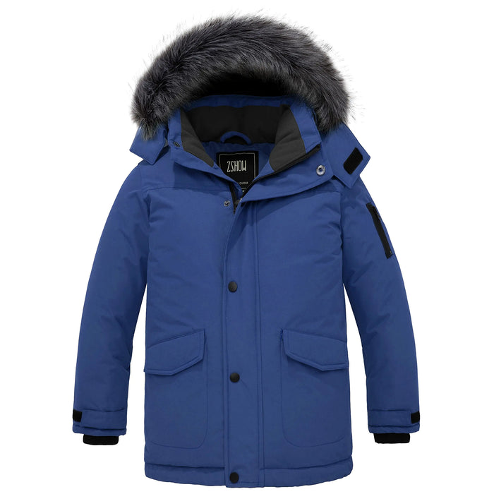 ZSHOW Boys Winter Snowboard Coat Thick Fleece Lined Quilted Parka Windproof Puffer Jacket (Blue8)