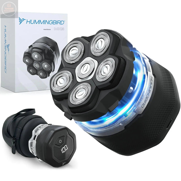 HUMMINGBIRD MK3 Electric Head Shavers for Bald Men - No Nick Electric Razor for Men Cordless USB C Rechargeable Waterproof Wet/Dry Shave 6 Blade Head LED Display Rotary Skull Shaver with Case - Gadgetmanic