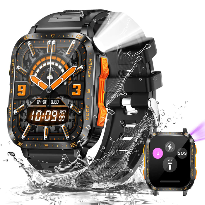 Black and orange smartwatch with water resistance feature