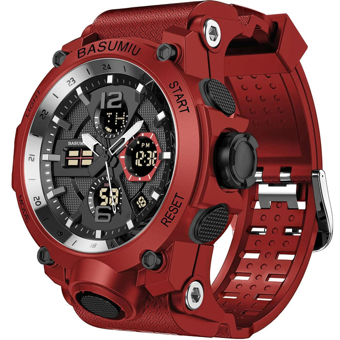 Pienolan Mens Sports Wrist Watches Analog Digital Tactical Military Watch Waterproof Gold Watches for Men (C-Red) - Gadgetmanic