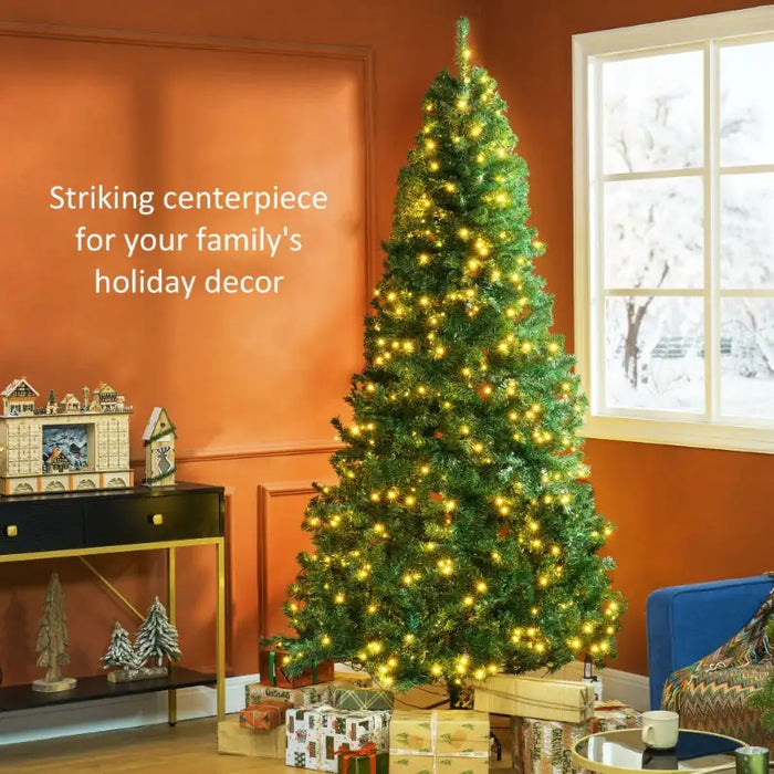 HOMCOM 7.5' Tall Prelit Christmas Tree Douglas Fir Artificial Christmas Tree With Realistic Branches, 500 Warm White LED Lights And 1346 Tips, Green - Gadgetmanic.com