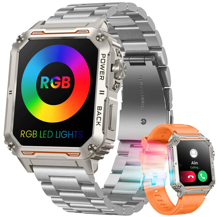 Smartwatch for Men Fitness Tracker Watch: 1.91" Touchscreen Smart Watch with RGB LED Lights Answer/Make Call Pedometer Heart Rate Blood Pressure Monitor Activity Tracker Waterproof for Android iOS - Gadgetmanic