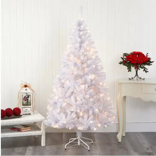 1 Pc 6 Feet White Christmas Tree With Metal Stand Simple And Unlit Tree - Gadgetmanic.com