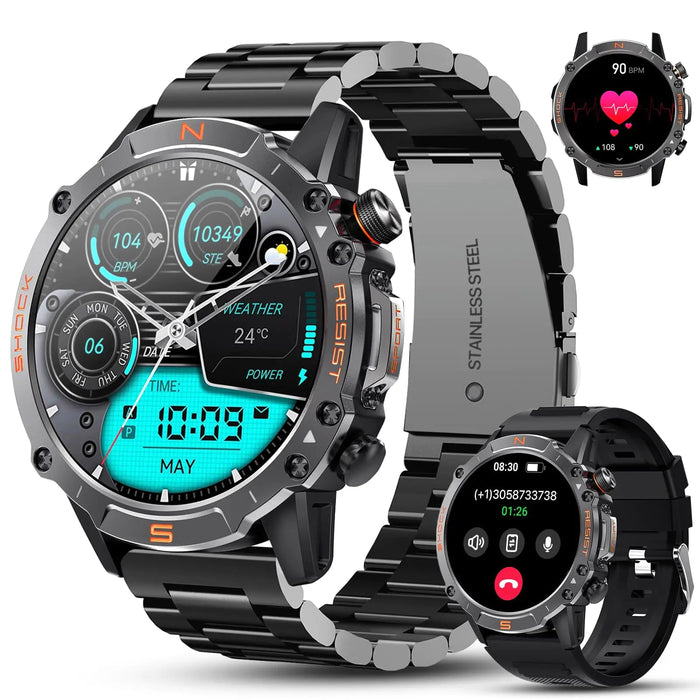 WalkerFit Smart Watch for Men- Answer/Dial Calls with 110 Sport ModelsIP68 Waterproof Fitness Watch with Heart Rate MonitorAndroid Smart Watch for iPhone Compatible 1.43" AMOLED Display Steel Band - Gadgetmanic
