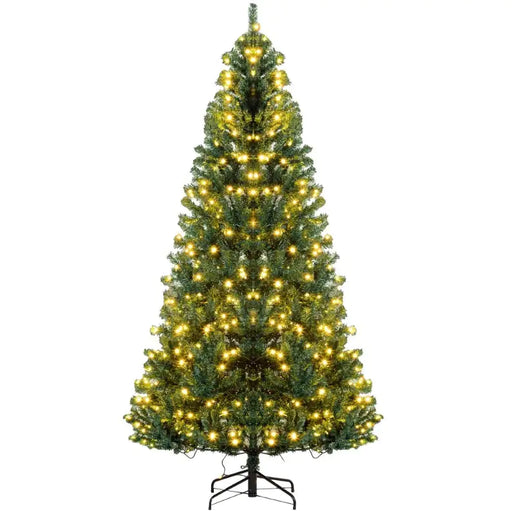 HOMCOM 7.5' Tall Prelit Christmas Tree Douglas Fir Artificial Christmas Tree With Realistic Branches, 500 Warm White LED Lights And 1346 Tips, Green - Gadgetmanic.com