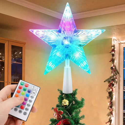Christmas Tree Topper Star 7" LED Lighted Star Tree Top w/Remote Control 5-Point Star RGB Night Light Treetop Small Xmas Tree Decor for Christmas USB Plug in/Wire 9.84Ft - Gadgetmanic.com