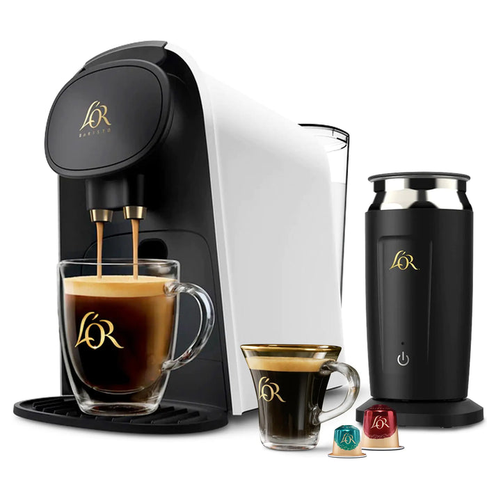 LOR Barista System Coffee and Espresso Machine Combo with Frother Matte White