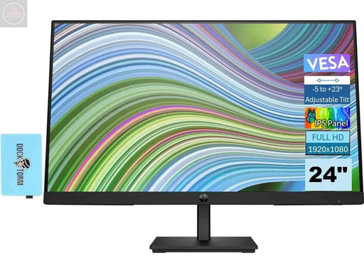 HP P24 G5 Monitor 64X66AA#ABA Bundle with Docztorm Dock 24" FHD IPS (1920x1080) 75Hz Display DisplayPort HDMI 1.4 VGA VESA Mount (100x100 mm) Ideal for Home & Business Black (2024 Latest Model) - Gadgetmanic