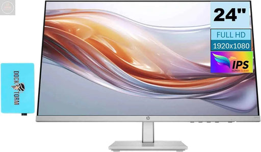 HP Series 5 524sh Monitor (Replaces M24h) 24" FHD IPS 300 Nits Display w/Docztorm USB Port Expander 1x HDMI 1x VGA Flicker-Free -5 to +25 Degrees Adjustable Tilt Black/Silver (2024 Latest Model) - Gadgetmanic