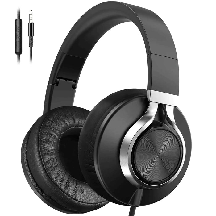 AILIHEN Headphones Wired with Volume Control Over-Ear Foldable Noise Isolation Headsets with Microphone 3.5mm for Teens Adult Smartphones Chromebook (Black) - Gadgetmanic