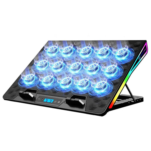 KeiBn Laptop Cooling Pad Gaming Laptop Fan Cooling Pad with 15 Quiet Fans RGB Laptop Cooler for 10-17.3 Inch 4 Height Stands 2 USB Ports - Blue - Gadgetmanic