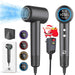 Hair Dryer 1500W High Speed Blow Dryer with Plasma Tech (Positive+Negative Ionic) LED Display 5 Temps 2 Speed Thermo-Control 110000 RPM Fast Drying Plasma Hair Dryer for Home or Travel (Gray) - Gadgetmanic