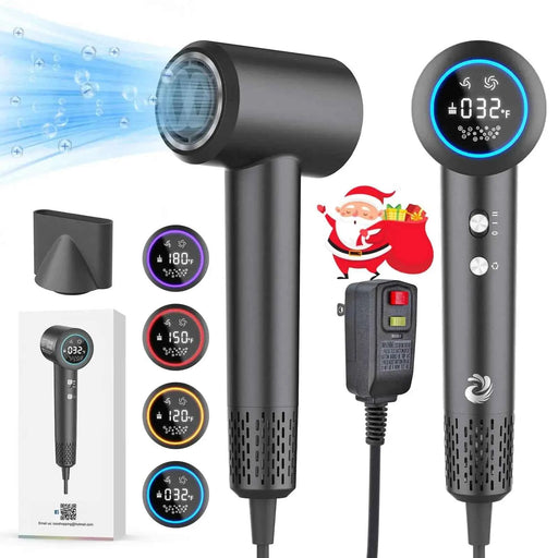Hair Dryer 1500W High Speed Blow Dryer with Plasma Tech (Positive+Negative Ionic) LED Display 5 Temps 2 Speed Thermo-Control 110000 RPM Fast Drying Plasma Hair Dryer for Home or Travel (Gray) - Gadgetmanic