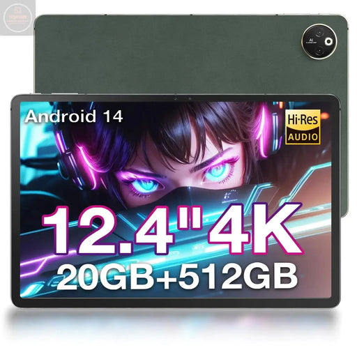 DOOGEE T30 MAX Tablet 12.4 Inch Android 14 Tablets 4K Android Tablet with 20GB RAM 512GB Storage Helio G99 Octa Core CPU10800mAh Battery 50MP+20MP+2MP 4 Speakers 4G LTE Cellular Tablet Green - Gadgetmanic