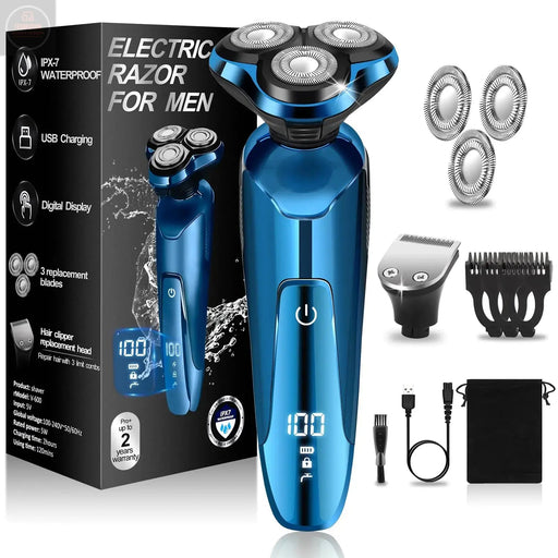 Electric Razor for Men2024 Men’s Electric Shavers RotaryLED Display 100% Waterproof Cordless Razor Wet/Dry ShavingElectric Shaver for Men Replaceable Blades Portable Travel Razor - Gadgetmanic