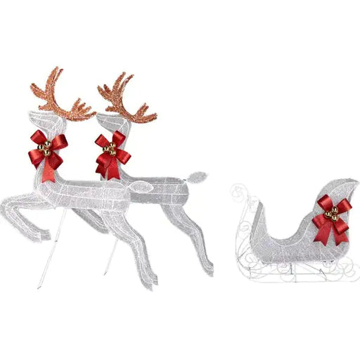 3-Piece Lighted Set Of 2 Reindeer & Sleigh, Weather Proof Christmas Outdoor Decorations With Pre-lit 270 LED White Lights And Stakes For Xmas Outdoor Holiday Indoor Decor Lighted Holiday Displays, Whi - Gadgetmanic.com