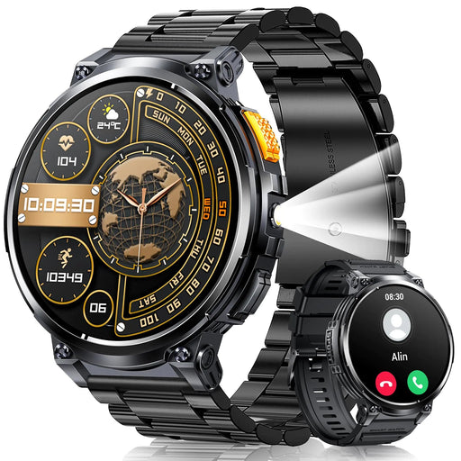Foxhawk Military Smart Watch for Men with LED Flashlight 1.85” Rugged Smart Watch 730mAh Battery 114 Sports Modes Fitness Watch Heart Rate Sleep Tracker Tactical Smartwatch for iOS Android - Gadgetmanic