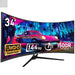 Gawfolk 34 Inch Ultrawide Curved 144Hz Gaming Computer Monitor 1500R PC Screen、21:9 UWQHD (3440x1440)Adaptive Sync178° Viewing AngleDisplay Port、HDMICompatible with Wall mounting - Black - Gadgetmanic