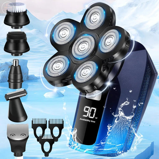 Head Shaver for Bald Men6 in 1 Bald Head Shavers for Men Cordless Electric Shavers for Men Bald Head ShavingWet Dry Electric Razor for Mens Head Face HairWaterproof Man Razors Grooming Kit Gift - Gadgetmanic