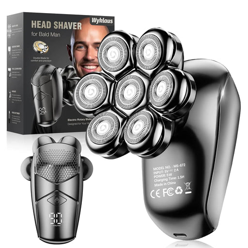 Head Shavers for Bald Men Wyklaus Detachable Head Shavers 5-in-1 Electric Razor IPX7 Waterproof Dry Wet Shaving for Men Women7D Rotary Shaver Grooming Kit with LED Display USB Rechargeable - Gadgetmanic