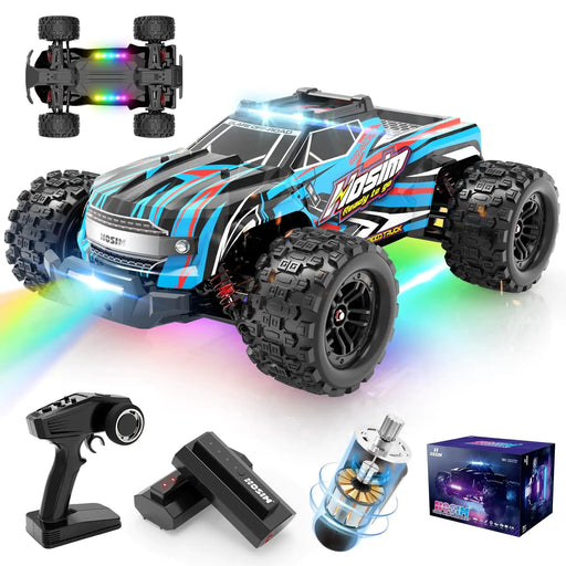 Hosim 1:14 RC Cars with Colorful LED Lights 40+ KPH High Speed Remote Control Car 4WD RC Trucks Waterproof Off-Road Jumping Crawler for Boys Children Adults - Gadgetmanic
