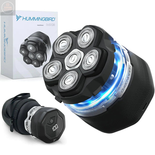 HUMMINGBIRD MK3 Electric Head Shavers for Bald Men - No Nick Electric Razor for Men Cordless USB C Rechargeable Waterproof Wet/Dry Shave 6 Blade Head LED Display Rotary Skull Shaver with Case - Gadgetmanic