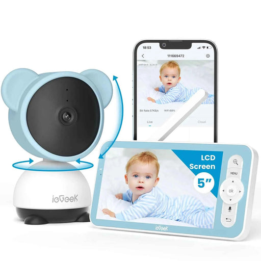 ieGeek 5 Baby Monitor WiFi Smartphone 1080P Baby Camera Via Screen and App Control Night Vision Video Baby Monitor with Sound& Motion Detection 2-Way Talk 360° PTZ LCD Monitor Control - Gadgetmanic