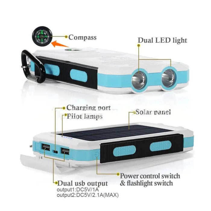 Jumbo Capacity 20,000 mAh Waterproof Solar Power Bank - Gadgetmanic