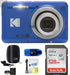 KODAK Pixpro FZ55 Digital Camera Bundle Includes: SanDisk 128GB Memory Card Hard Shell Camera Case SD Card Reader and More (6 Items) (Blue) - Gadgetmanic