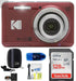 KODAK Pixpro FZ55 Digital Camera Bundle Includes: SanDisk 128GB Memory Card Hard Shell Camera Case SD Card Reader and More (6 Items) (Red) - Gadgetmanic