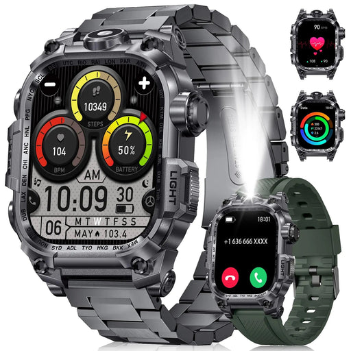 LIGE Military Smart Watch for Men(LED Flashlight) 2.01" Rugged Smartwatch 100+ Sports Fitness Tracker Watch 700mAh Long Battery/Bluetooth Call/Sleep/IP68 Smart Watch for Android iPhone Compatible - Gadgetmanic