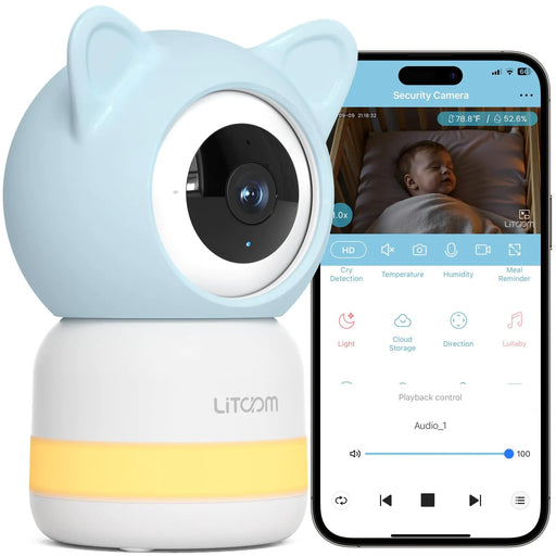 litokam Video Baby Monitor Smart Baby Camera 2K 2.4GHz/5GHz WiFi Indoor Camera with Cry/Motion Detection Night Light Lullabies HD Night Vision Temp & Humidity Sensor 2-Way Talk App Control - Gadgetmanic