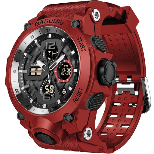 Pienolan Mens Sports Wrist Watches Analog Digital Tactical Military Watch Waterproof Gold Watches for Men (C-Red) - Gadgetmanic