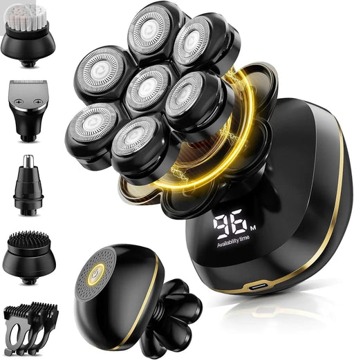 SHPAVVER Head Shavers Upgrade 6-in-1 Electric Head Shavers for Bald Men Wet/Dry LED Display Rechargeable 7D Rotary Shaver Grooming Kit with Type-C Charge Black - Gadgetmanic